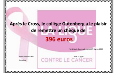 Remise de l&rsquo;argent récolté Cross du collège 2025